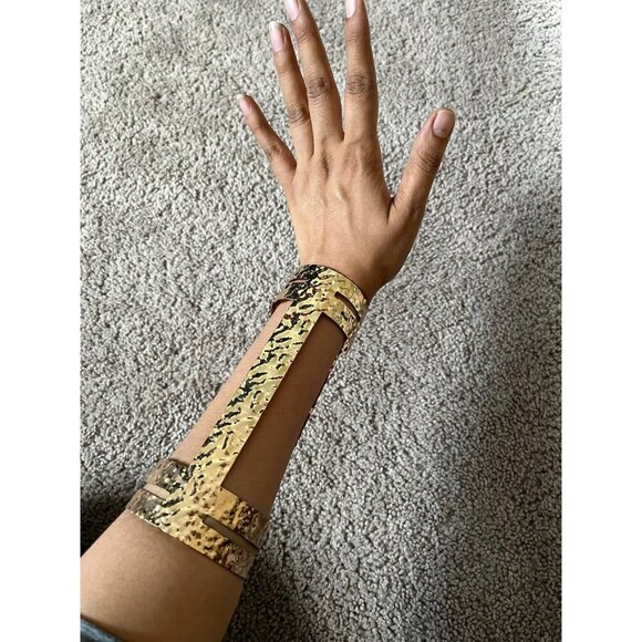 Huge wide gold Arm cuff bracelet chunky bangle metal wedding statement armor - Picture 2 of 6